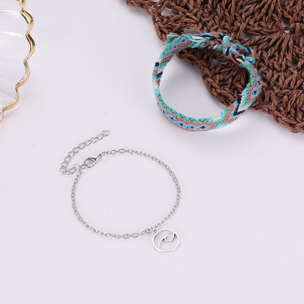 Handmade 2-piece Braided Beach and Wave Anklet Set - Picture 2 of 4